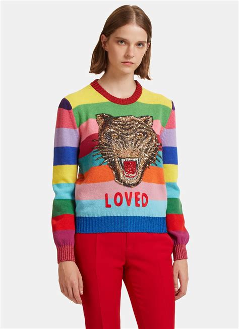 gucci tiger rainbow sweater|Gucci tiger sweater women.